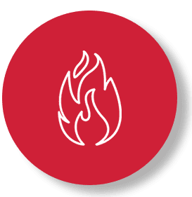 A red button with an image of fire on it.